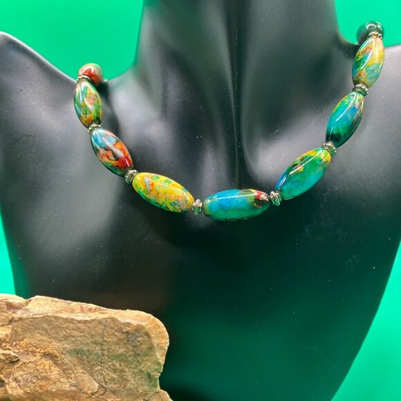 Hand painted Glass Beads Colorful Beaded Necklace Choker Handmade NEW - Picture 2 of 9